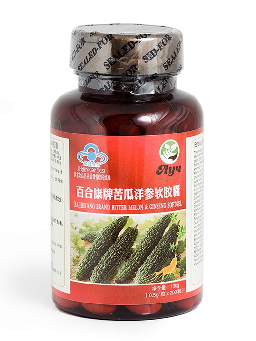 Капсулы "Момордика и женьшень" (Bitter Melon & Ginseng Softgel) Baihekang brand