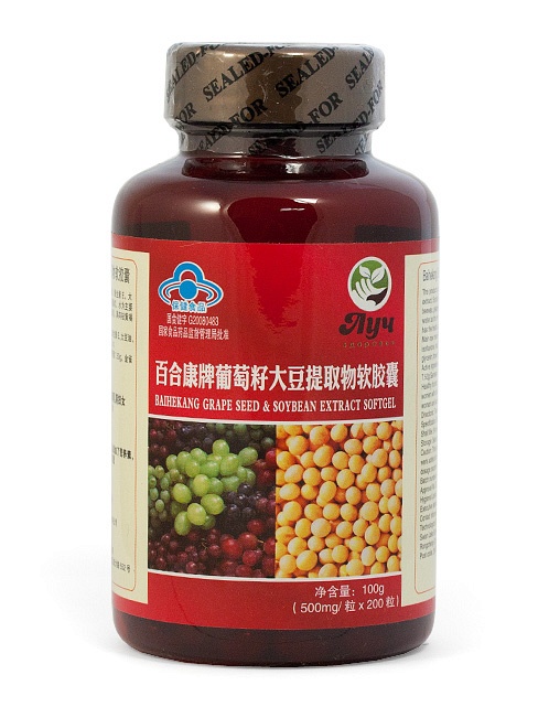 Капсулы "Экстракт виноградных косточек и соевых бобов" (Grape seed and Soybean extract) Baihekang brand